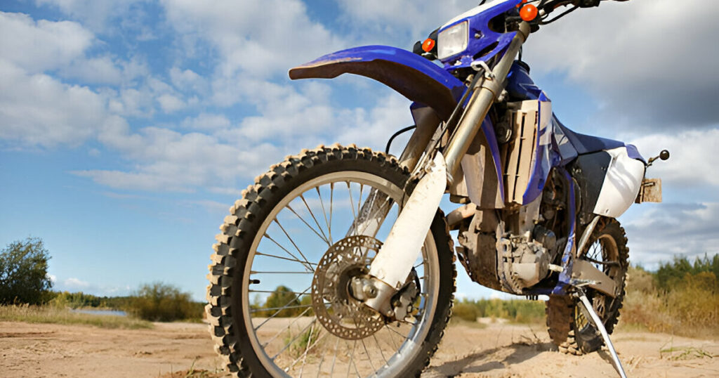 A parked dirt bike with unique design